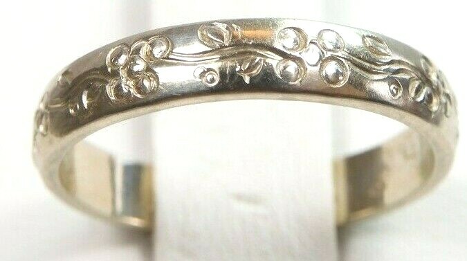 Antique Art Deco Art Carved 14K White Gold Wedding Band Ring Size 6 UK-L1/2
