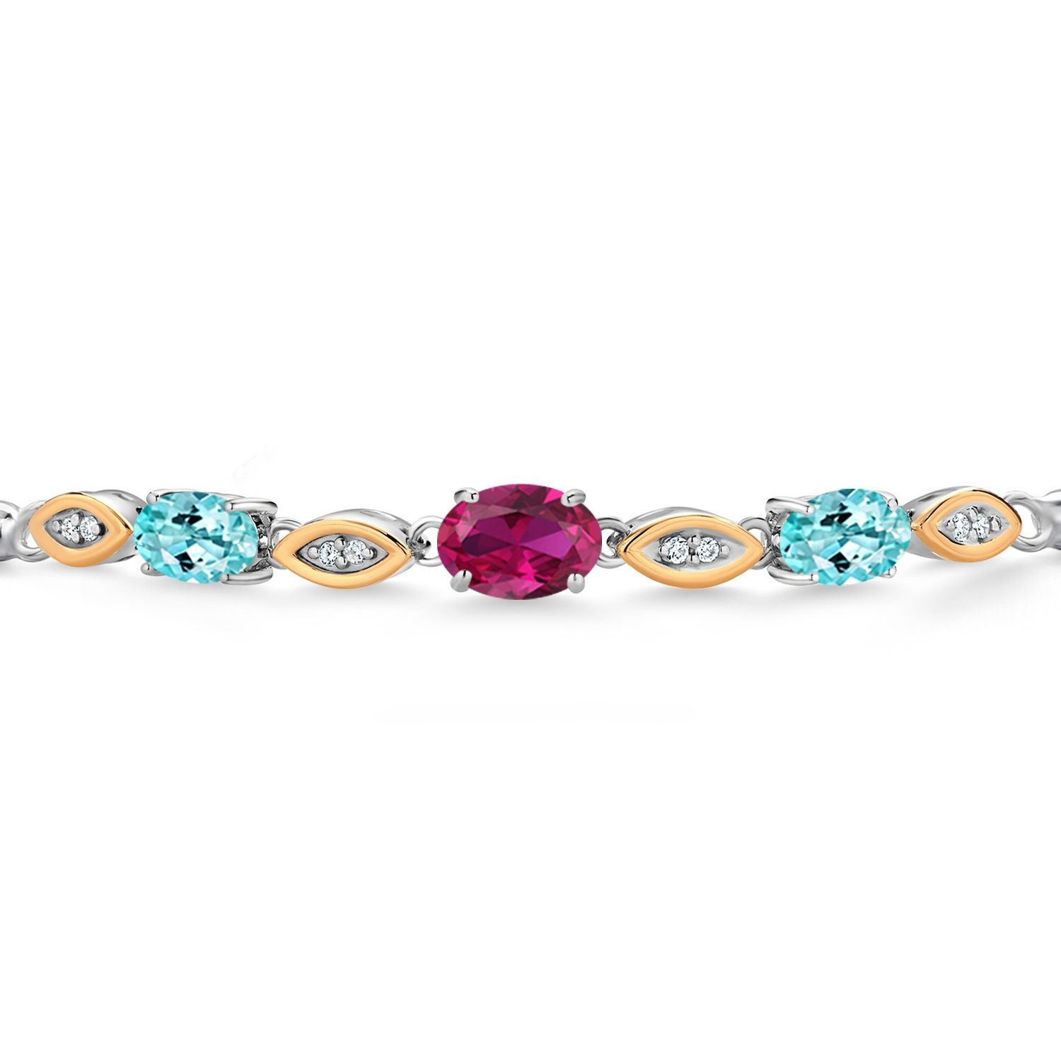 925 Silver and 10K Yellow Gold Created Ruby and Blue Apatite and Lab Grown