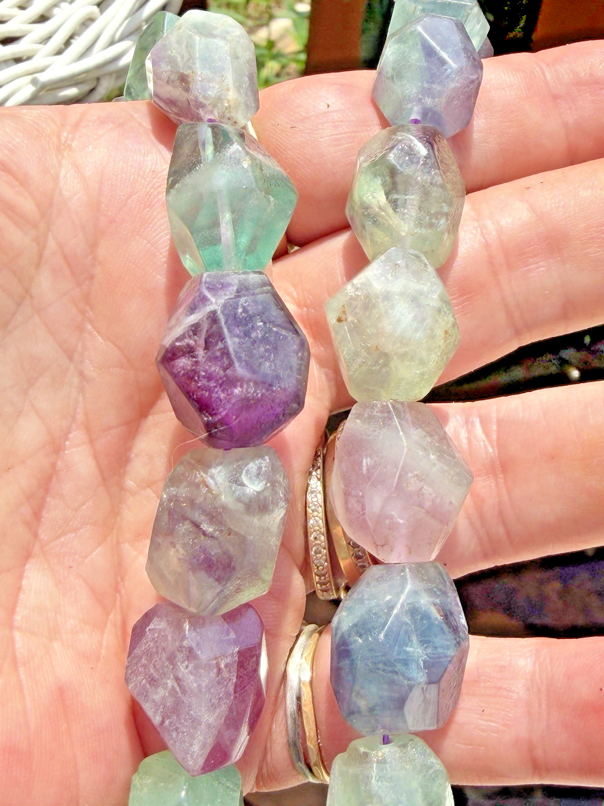 Vtg. Sterling Silver Rainbow Fluorite Faceted Bead Statement Necklace 132g