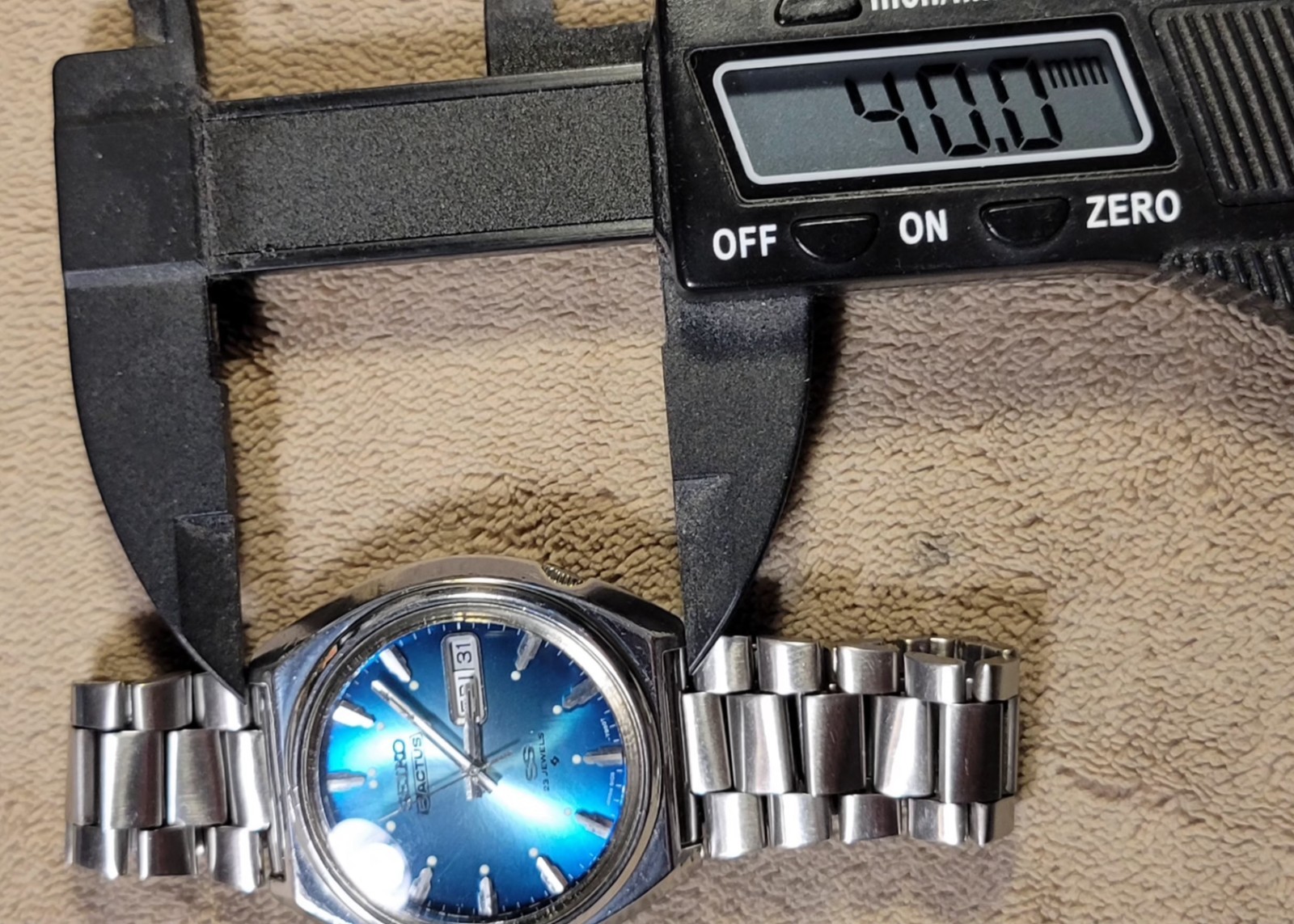 Vtg 70s Seiko 5 Actus 38mm Automatic Men’s Watch Blue Dial SS Daydate 6106-7700