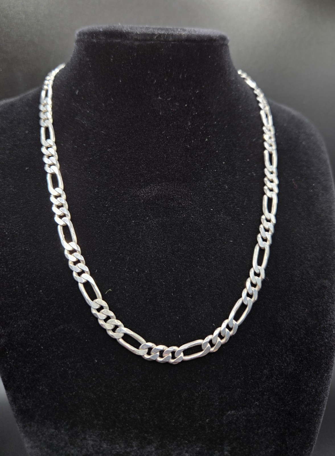 Italy Sterling Silver Figaro Chain Link Necklace 16.5″ In Length