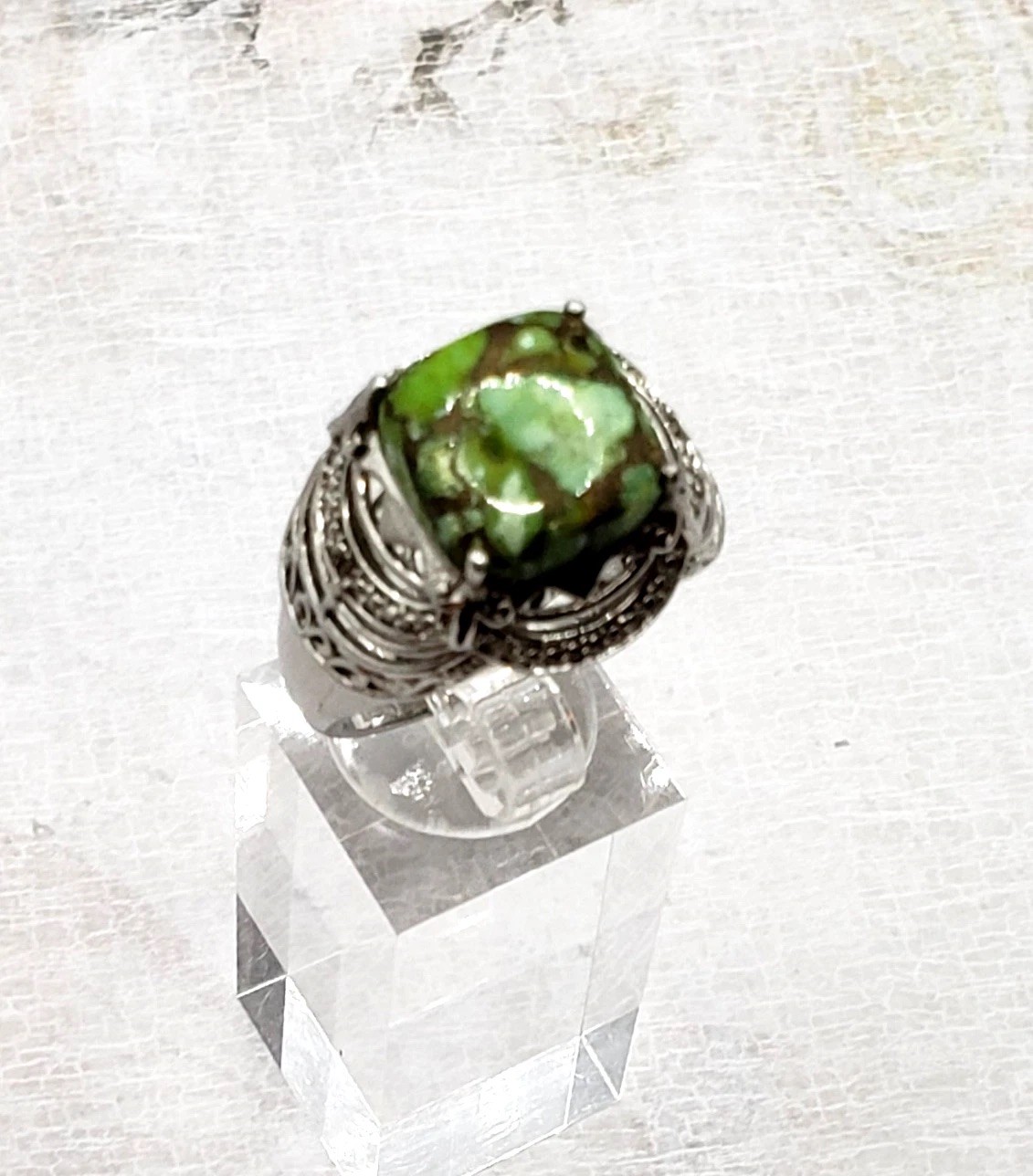 STS Karis Signed Contemporary Square Green Mojave Turquoise Ring Sz 10