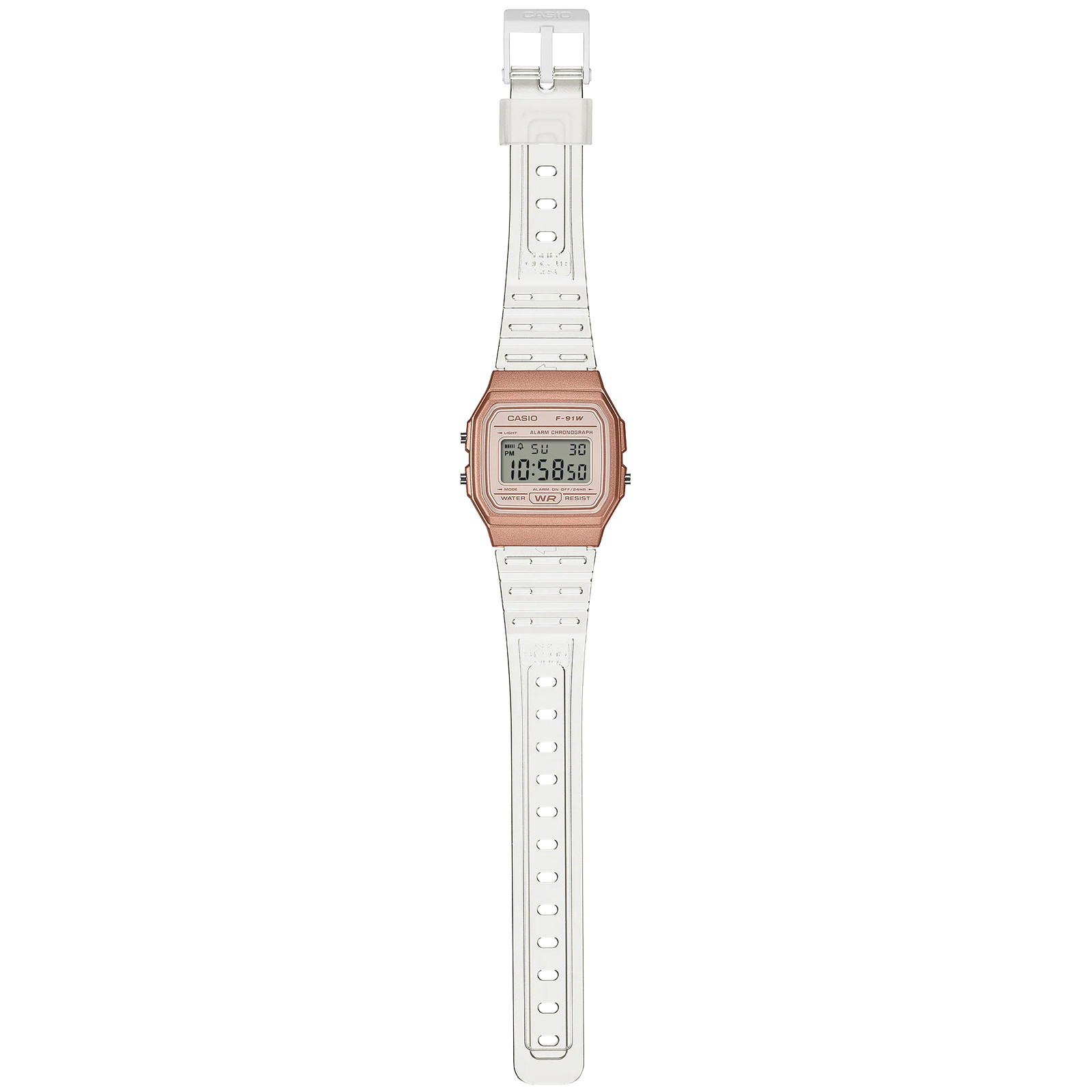 Casio Rose Gold/Transparent Strap Classic Unisex Digital Watch F-91WS-7A3