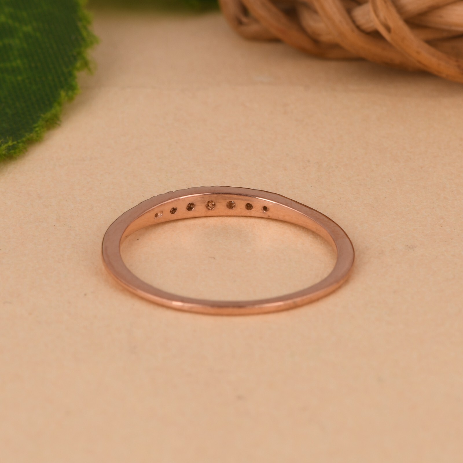 Pure 14k Rose Gold Band Ring With VSSI Certified Diamond Engagement Ring For Her