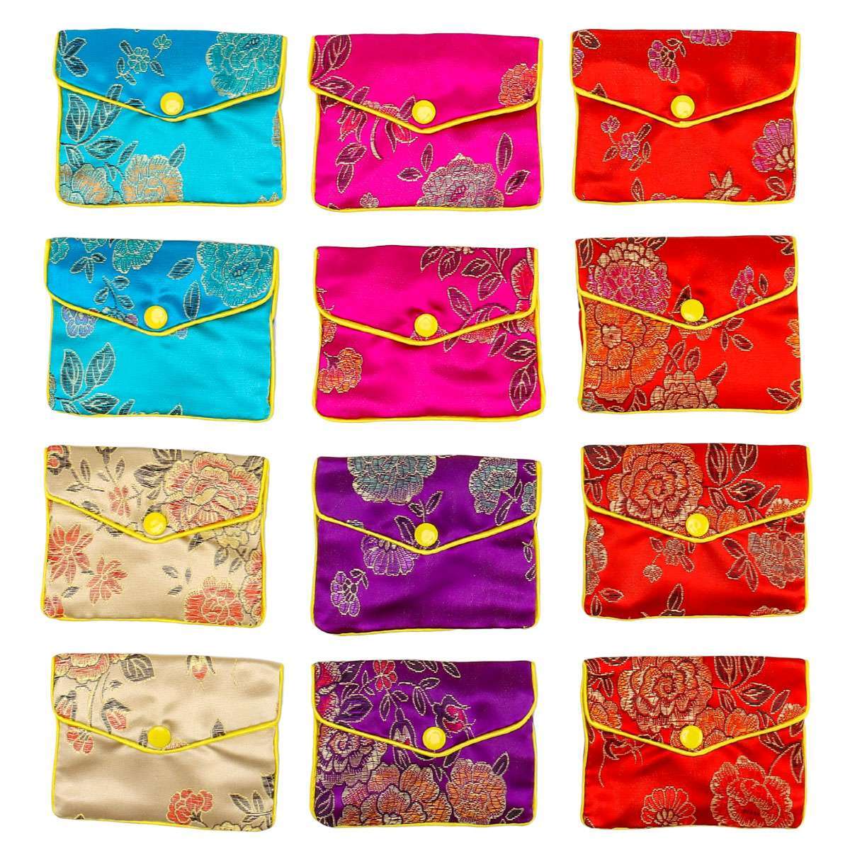 12 Fancy Silk Chinese Jewelry Purse Pouches with Zipper Gift Bag Pouch 3″ x 3.9″