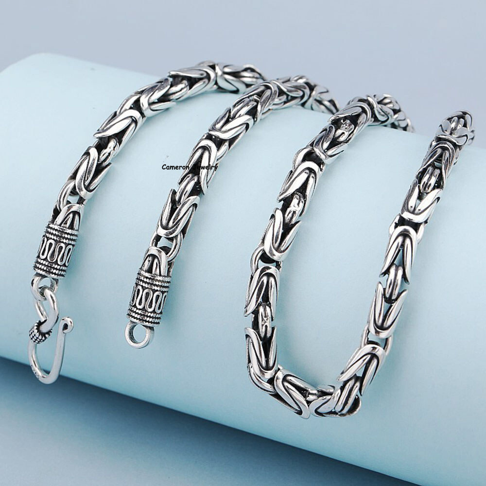 Solid 925 Sterling Silver Chain 4mm-8mm Byzantine Necklace For Men Women 18-30in