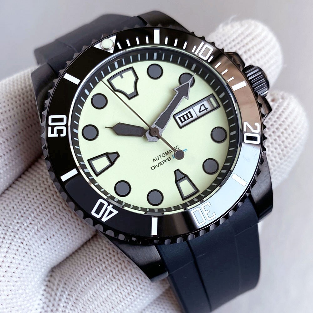 Full Lume Dial Tandorio Black 40mm Sapphire Diver Style Automatic NH36A Watches