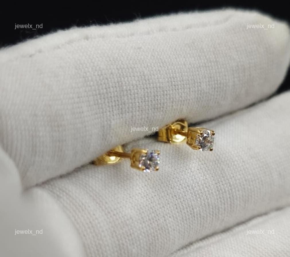 14K Yellow Gold Natural Diamond Christmas Boho Stud Post Prong Earrings Jewelry