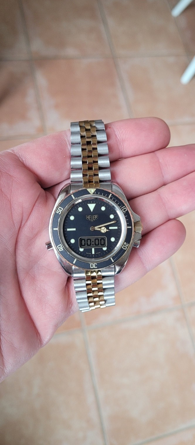 Pre TAG Heuer Jumbo 980.027 Mens 1000 Series Watch Black Gold Ana-Digital Rare