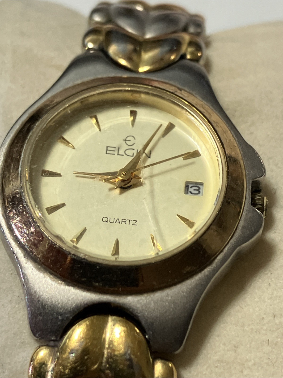 Elgin PreOwned Two Tone Quartz Watch EM885 Fresh Battery