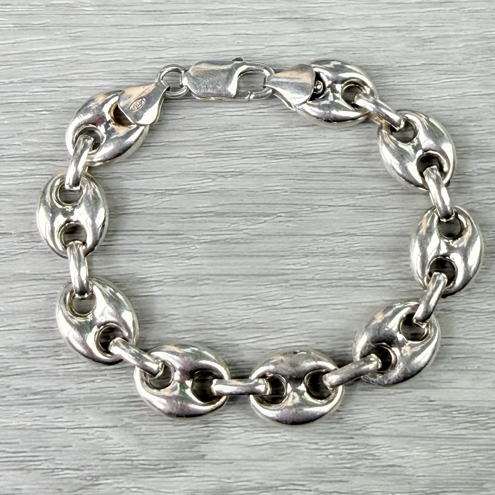 Vintage Sterling Silver 925 GLO Italy Puffy Mariner Anchor Link Chain Bracelet
