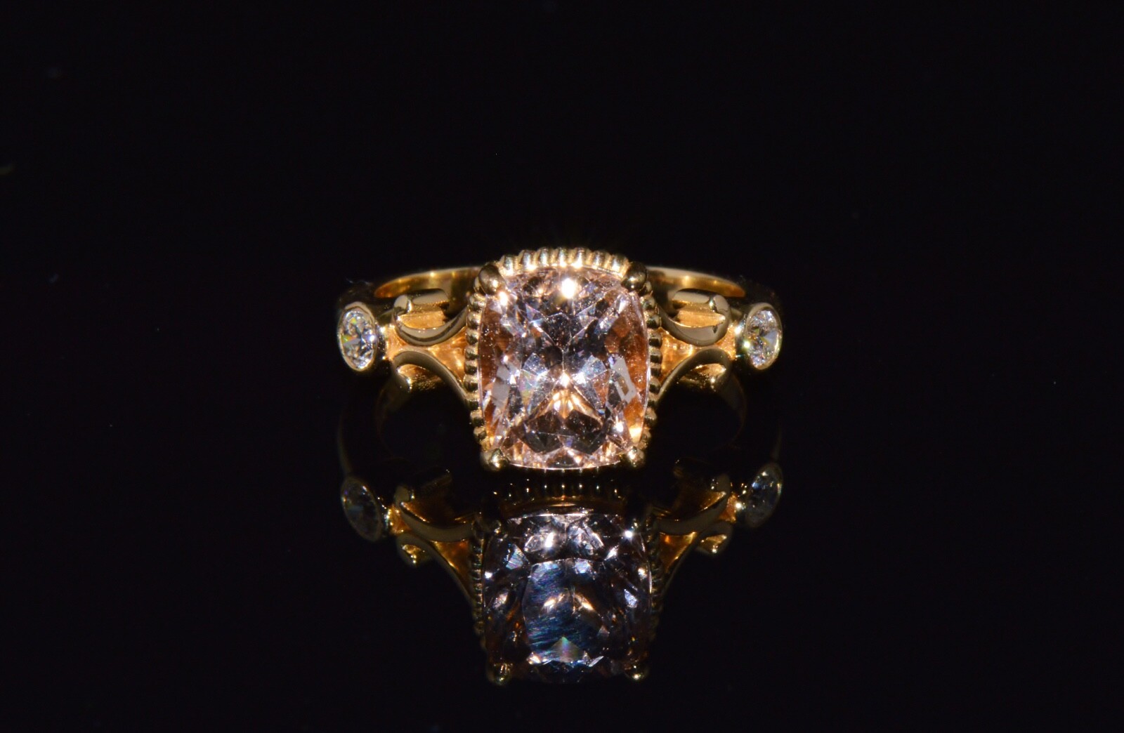 Certified Natural 2.82Cts Diamond Morganite 18K Gold Filigree Engagement Ring