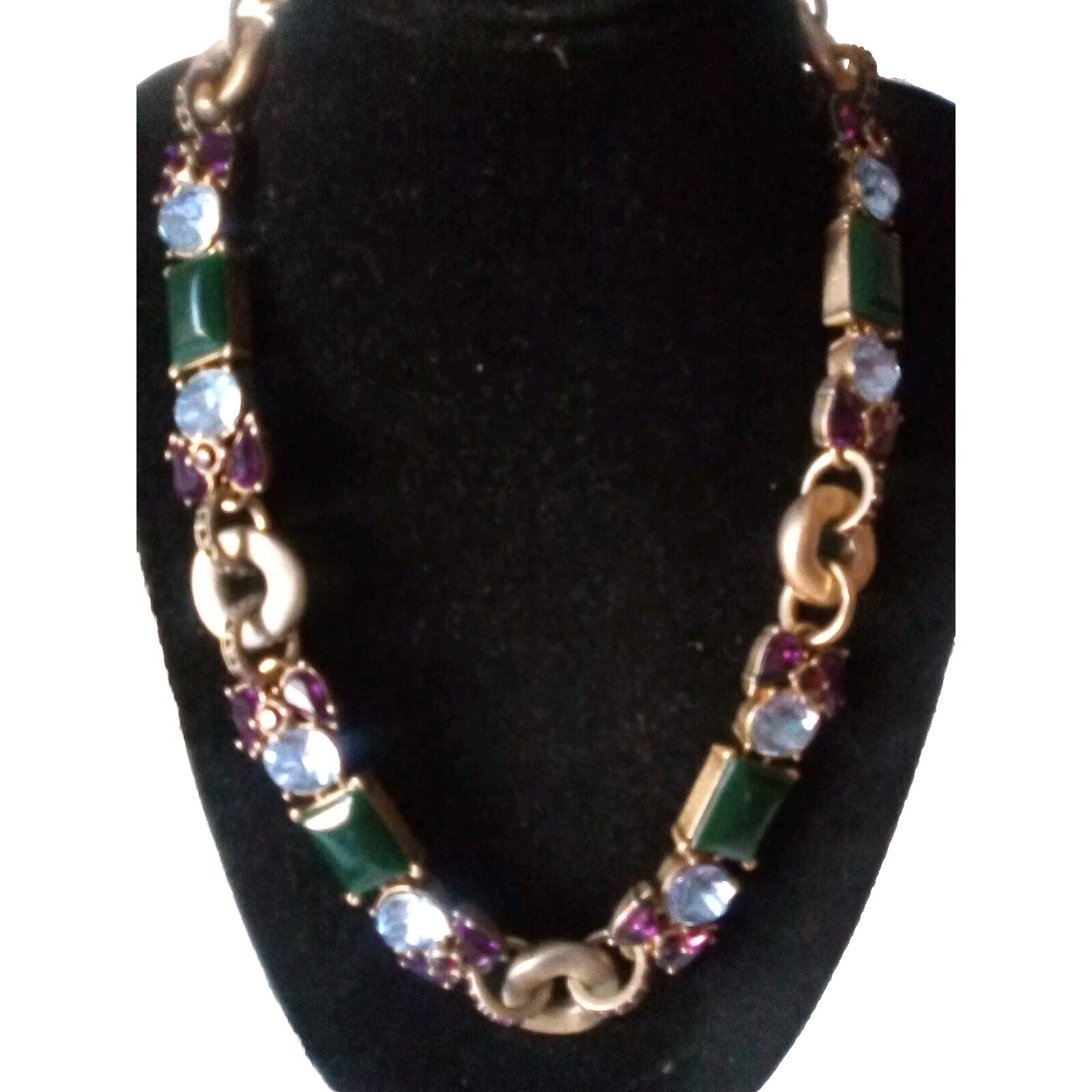 Talbot Brass tone link Multi Color Crystal Glass Statement Necklace Pre-owned
