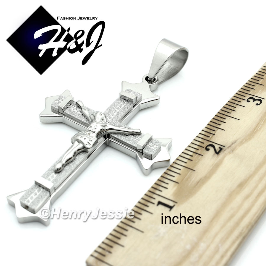 18-40″MEN Stainless Steel 8mm Silver Interlock Chain Necklace Cross Pendant*MJ28