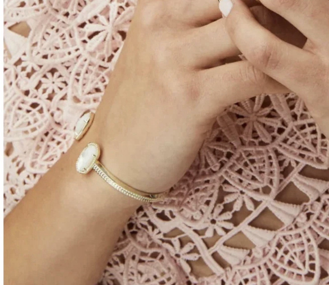 Kendra Scott Gold Tone Adjustable Cuff Bracelet w/ 2 Oval Crystal End Stones