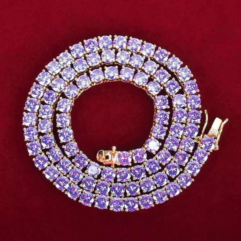 10CT Round Lab Created Amethyst Women’s Tennis Necklace 14K Yellow Gold Finish