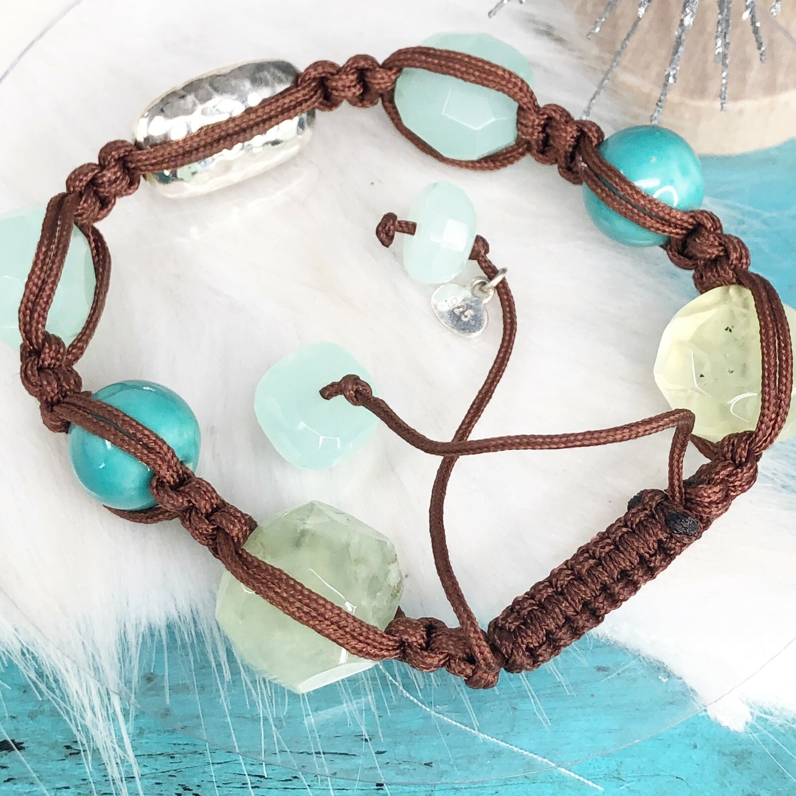 Sterling Silver Tica Rose Green Quartz Aventurine Macrame Knot Bracelet