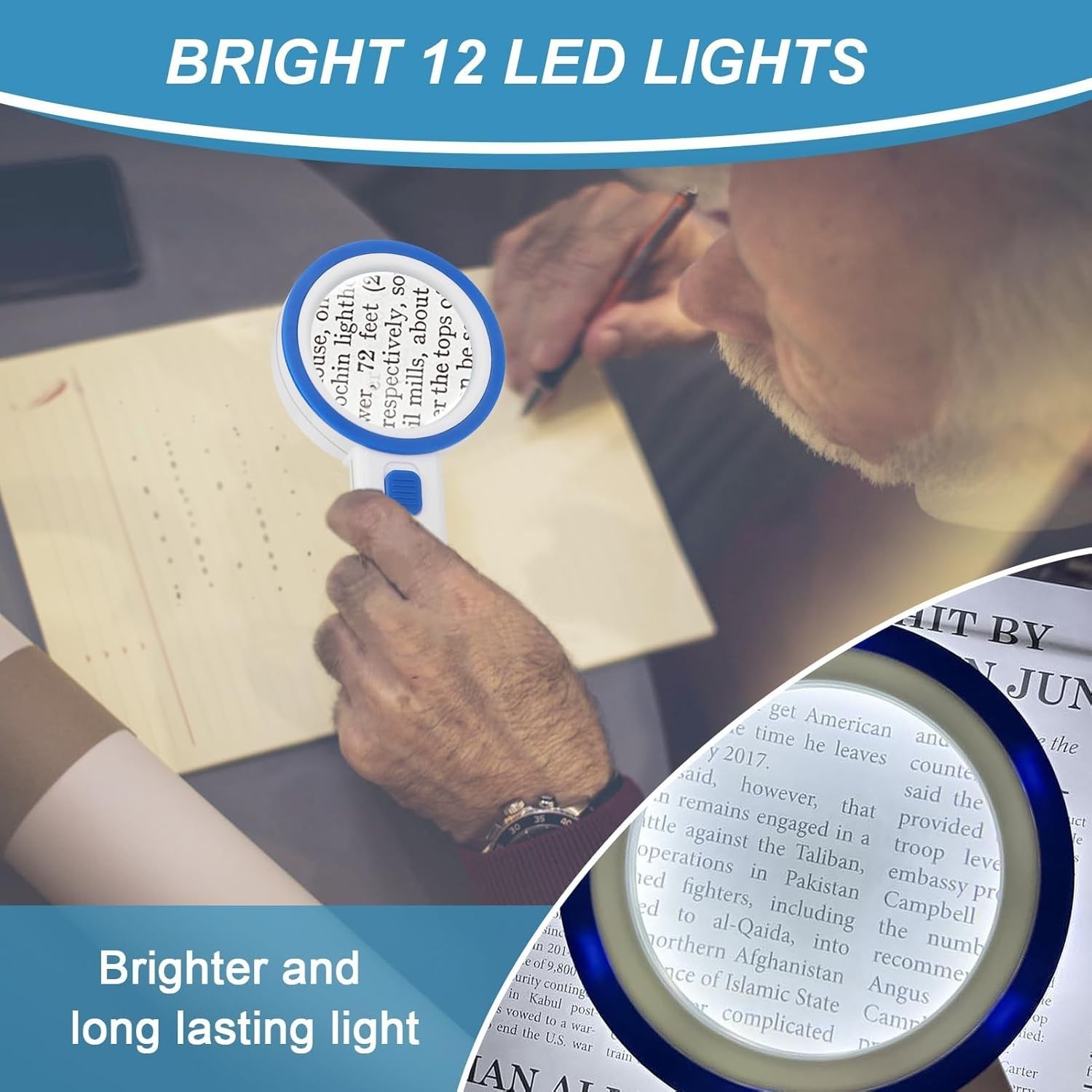 Handheld Magnifier with Double Glass Lens & 3X Magnification – Ideal for Reading