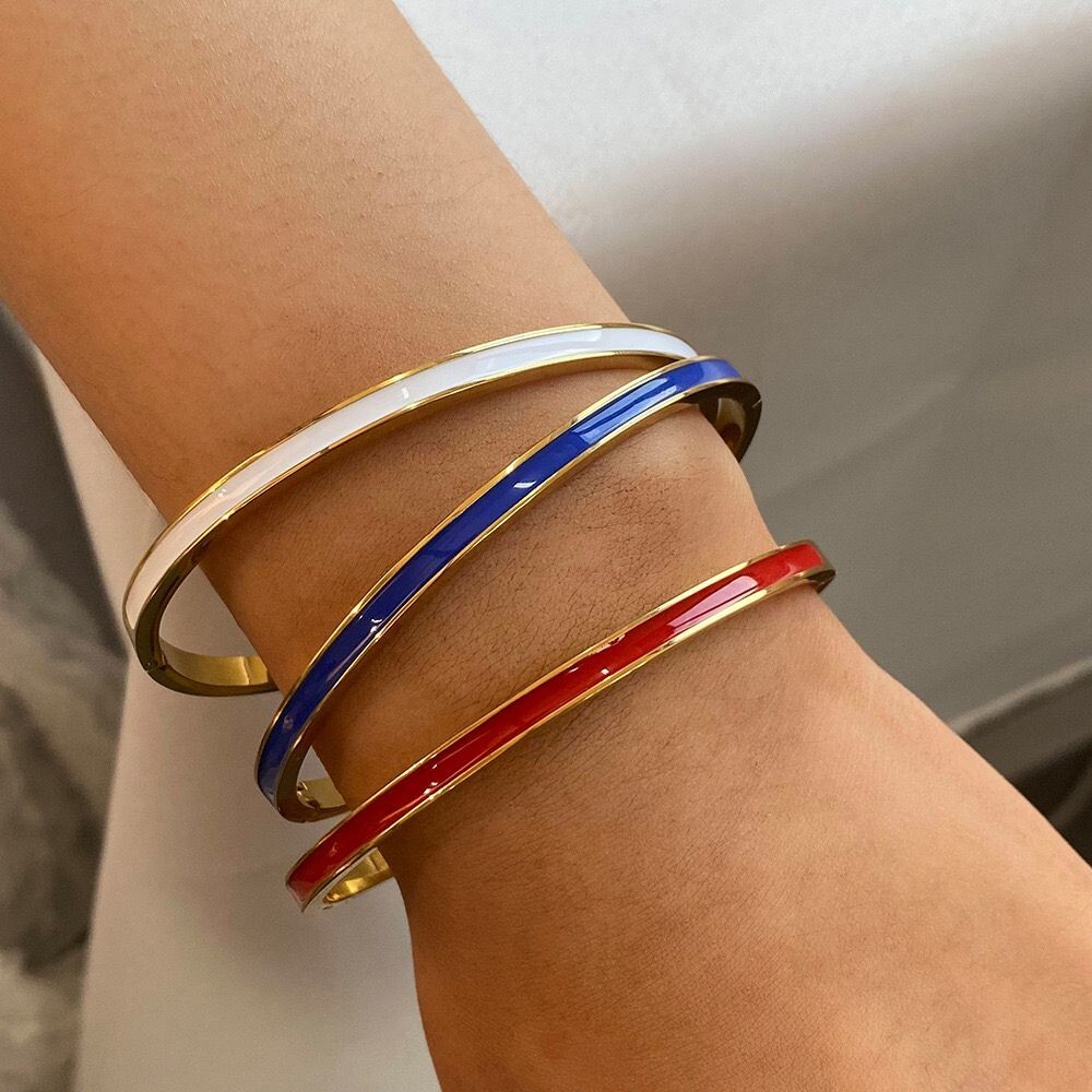 3 Colors Woman 18K Gold Plated Enamel Bracelet Bangle Cuff