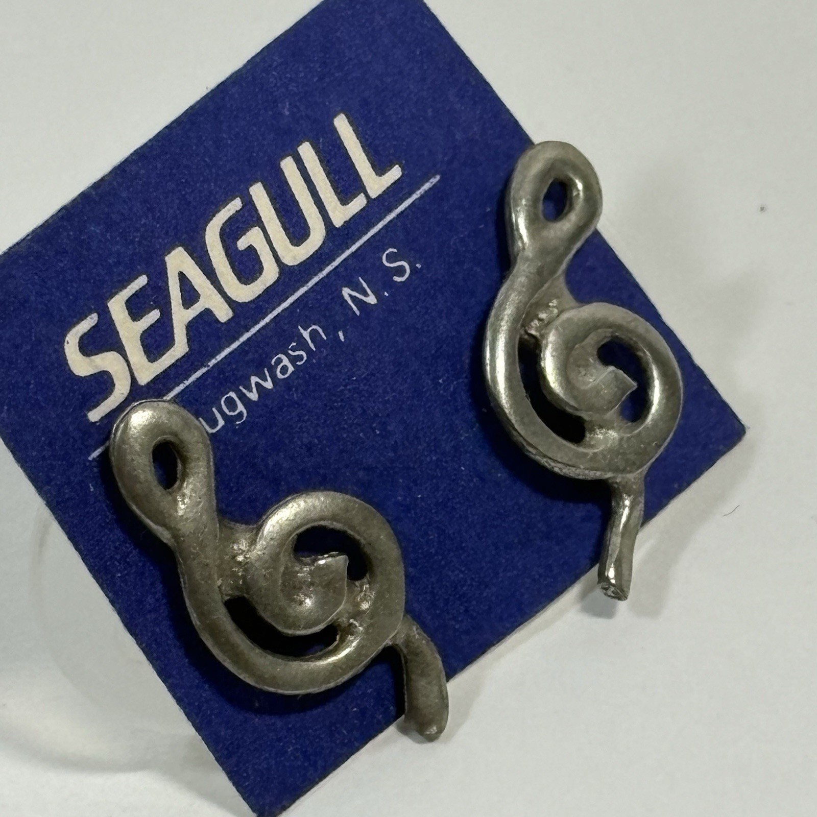 Vintage Pewter Treble Clef Music Earrings Jewelry SM Pierced Post Orig Card NOS