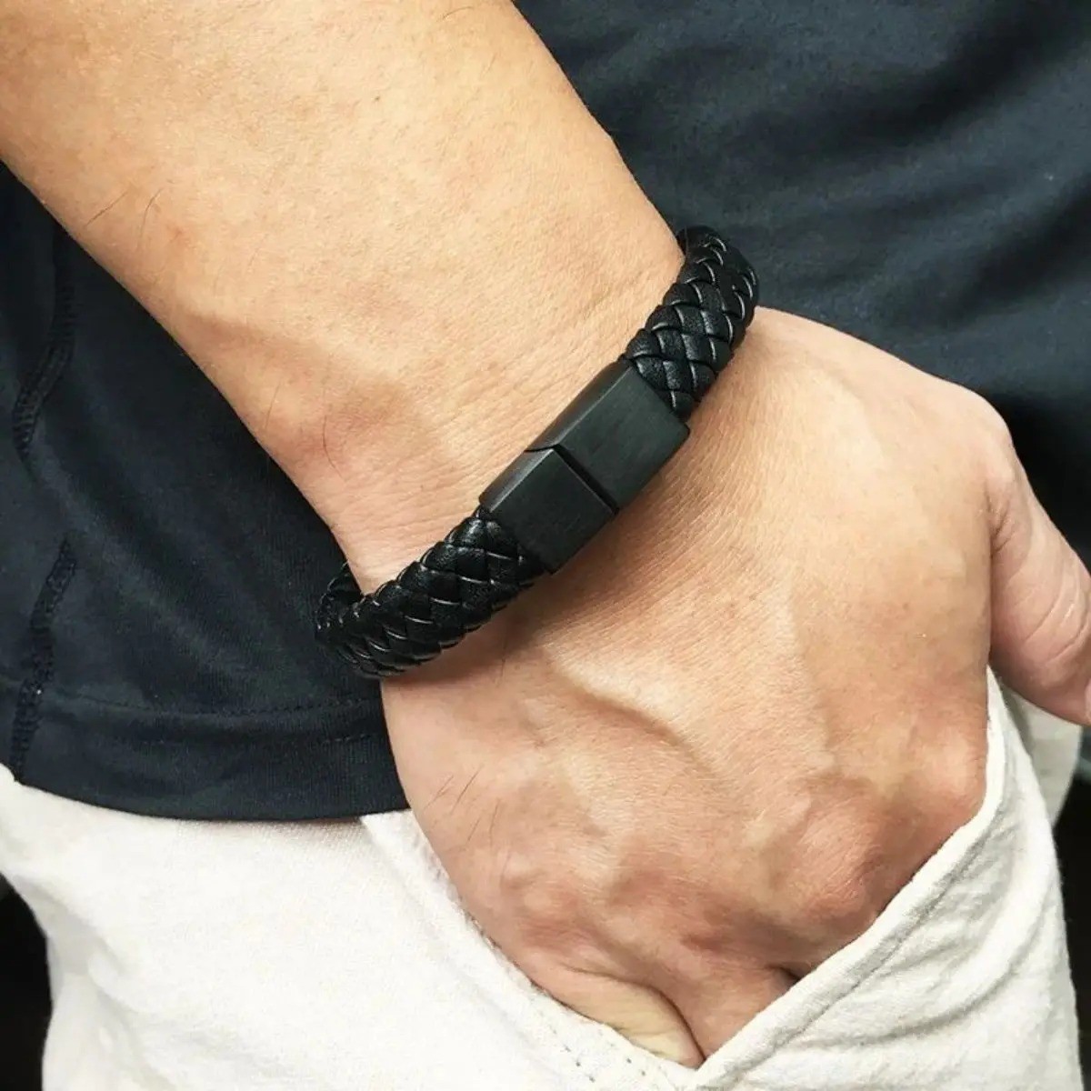 Retro Men’s Woven Leather Bracelet Open Bangle Adjustable Wristband Gift