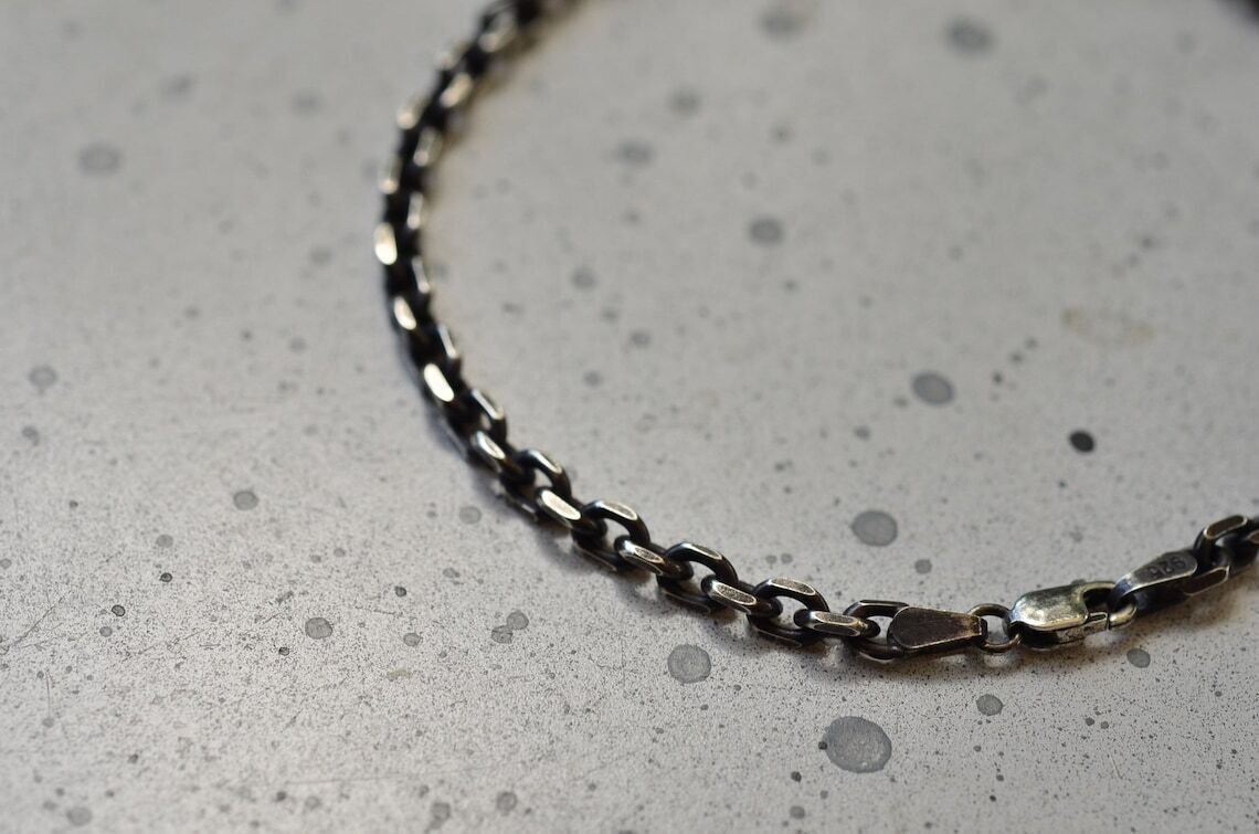 925 Sterling Silver 3.5Mmm Oxidized Anchor Link Cable Chain, Made In Italy, NEW