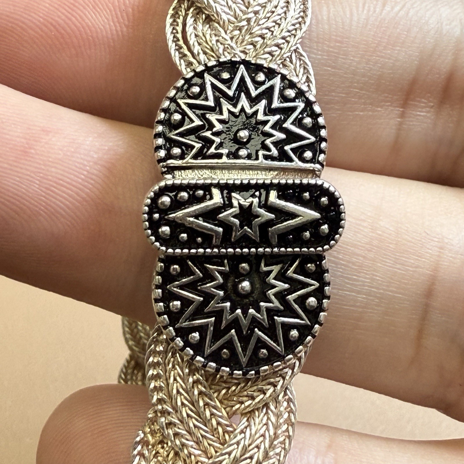 925 Sterling Silver Braided Mesh Bracelet 6.75” Slide Clasp 13.7mm