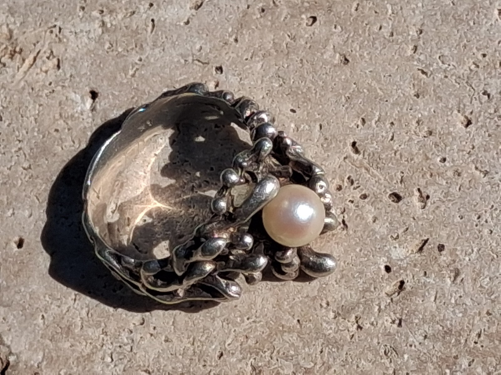 Unique Vintage Ring With Single Pearl By Designer AK