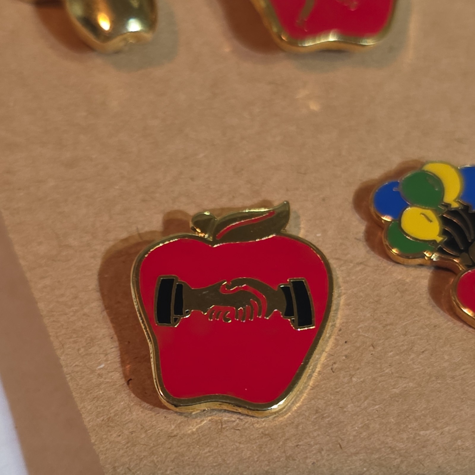 4-Piece Enamel Apple & Balloons Lapel Pin Set Red Gold Tone Metal #apple