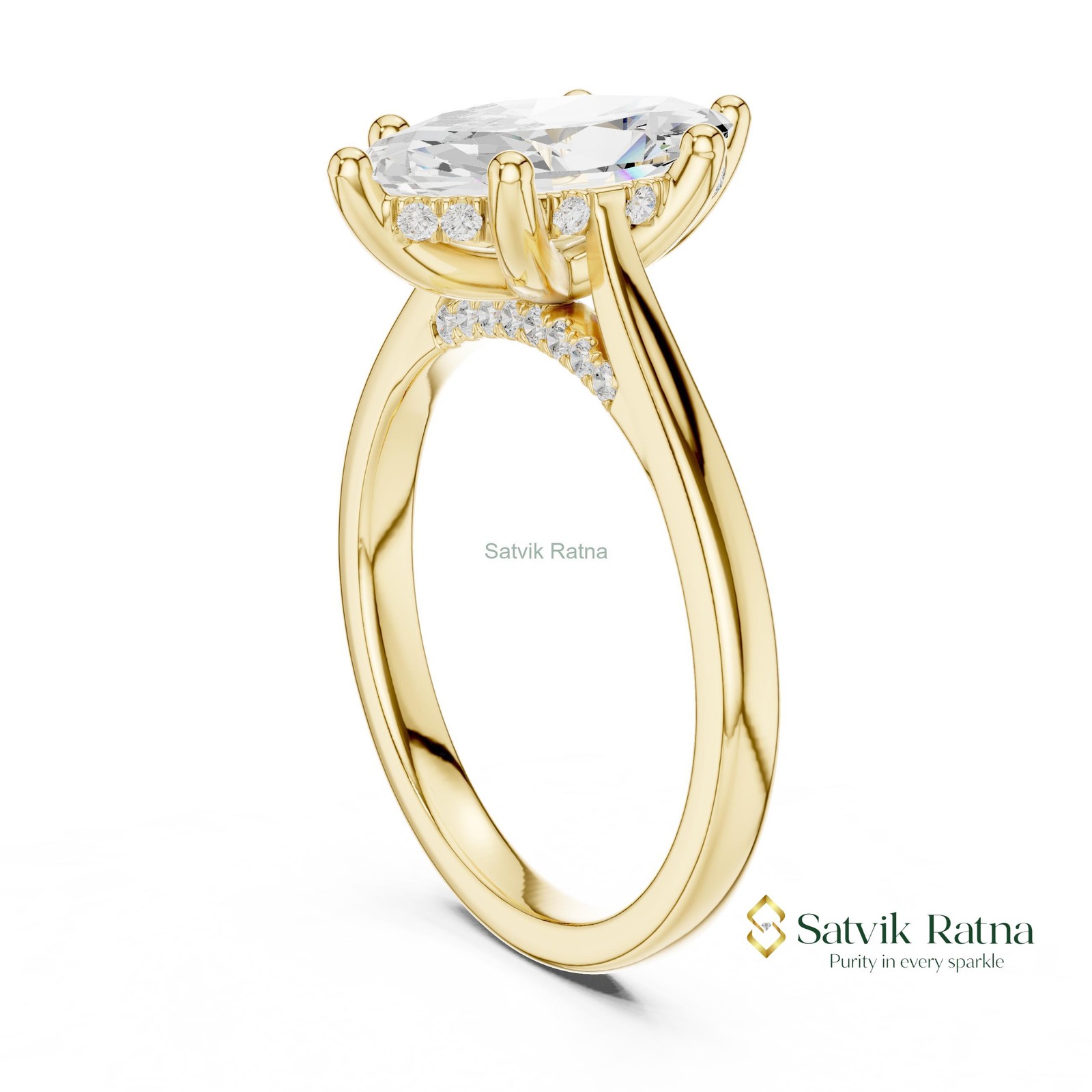 Engagement VS1 Diamond Halo Women Prong Promise Ring Lab Grown 14K Gold Marquise