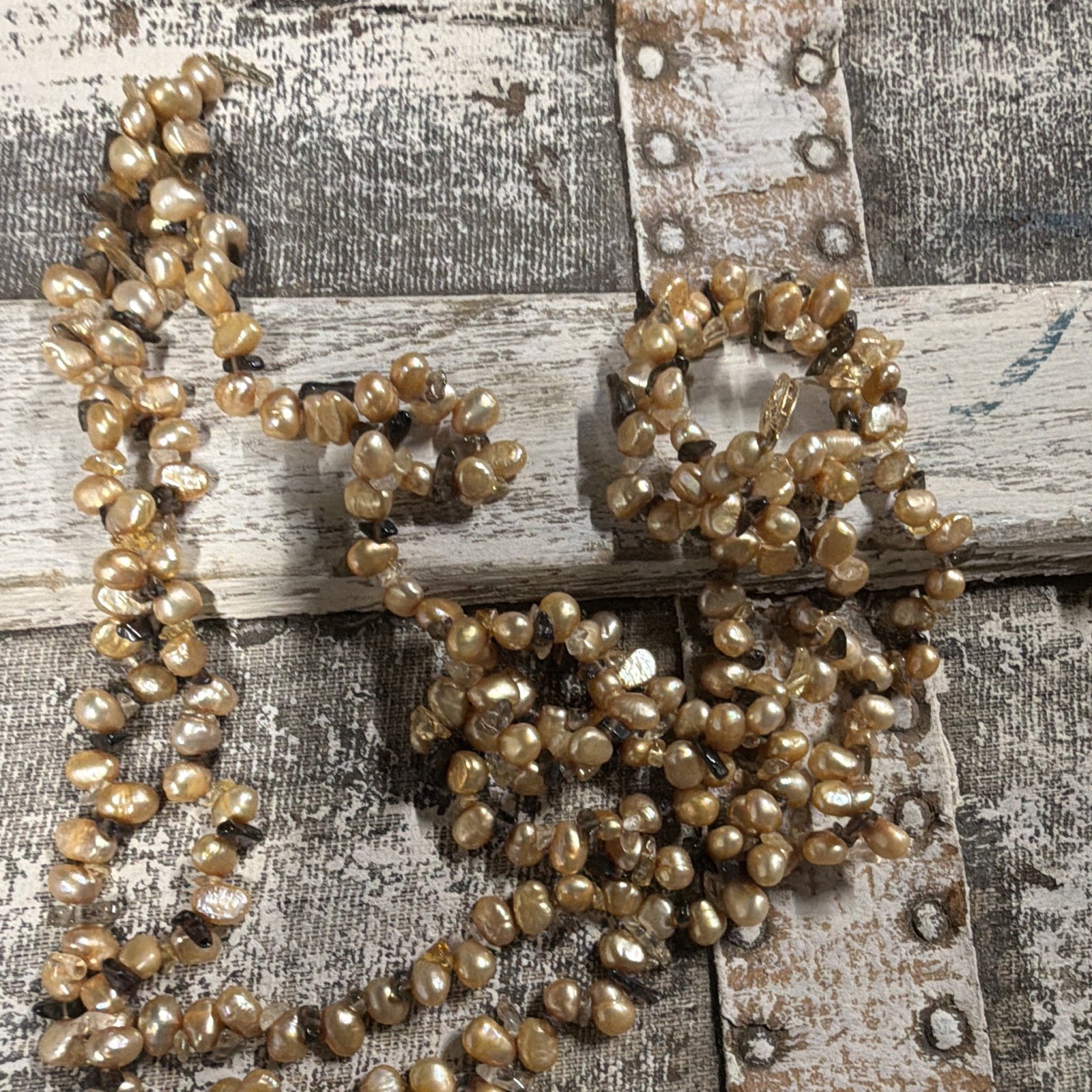 Artisan Champagne FW Pearl & Smokey Quartz Bracelet and Necklace 14K Yellow Gold