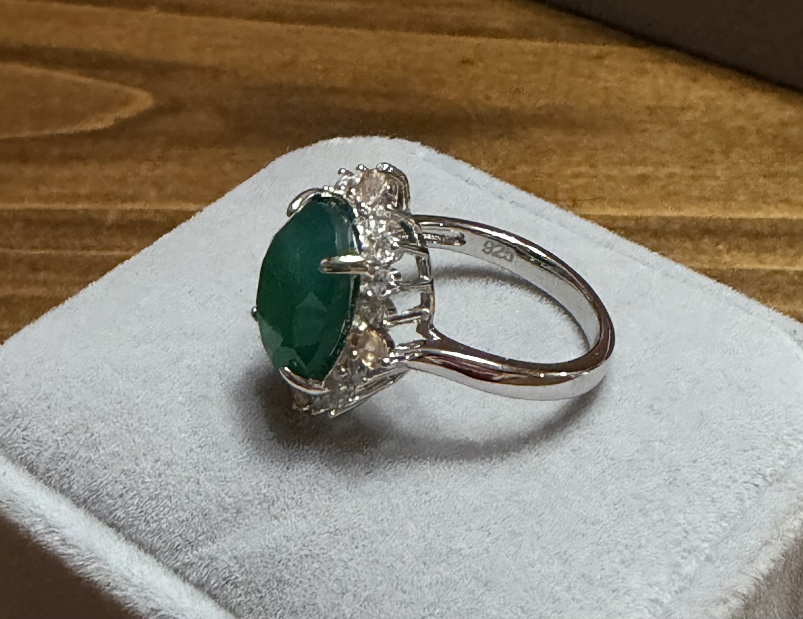 Stunning Natural Green Agate 4CT Sapphire & Zircon 925 Sterling Silver Ring Sz 6