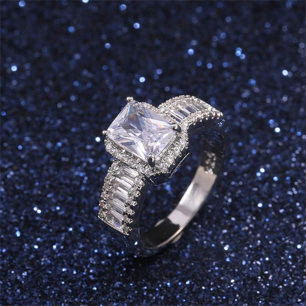 925 Steeling Silver Shiny Princess Square CZ Ring Party Ring for Women Size 5