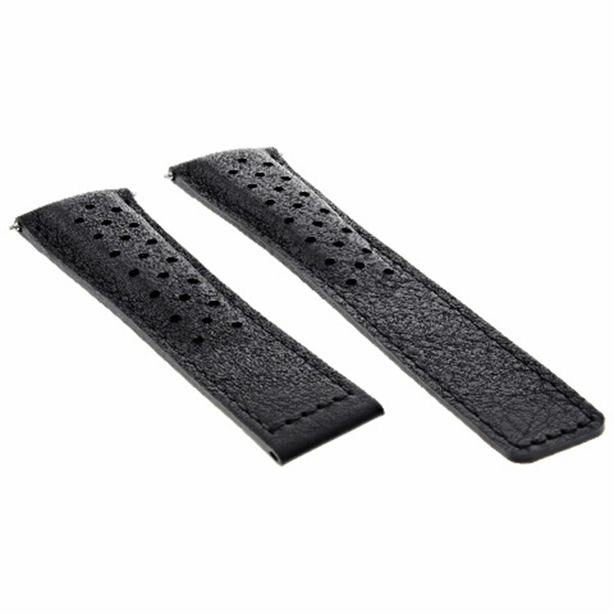 LEATHER BAND STRAP 22MM FOR TAG HEUER CARRERA CV2A80.FC6256 BLACK PERFORAT