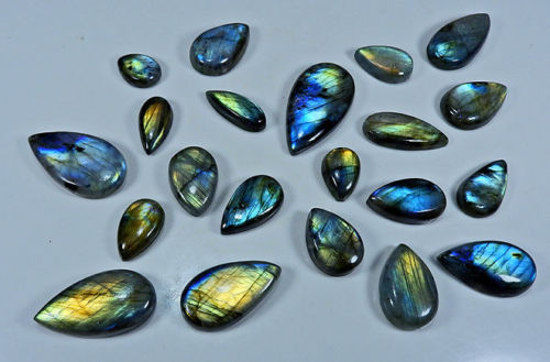 NATURAL MULTI FLASH LABRADORITE PEAR SHAPE CABOCHON LOOSE GEMSTONE WHOLESALE LOT