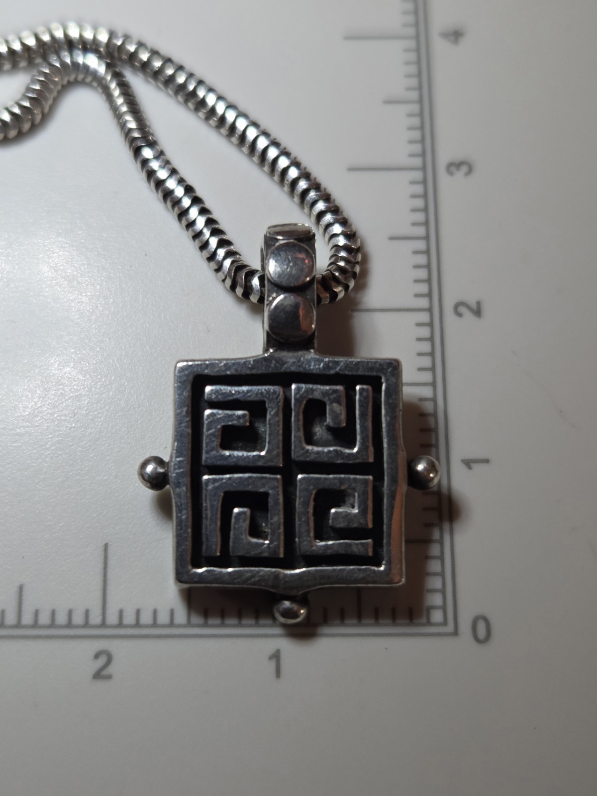 Unique Vintage Sterling Silver Greek Key Pendant Snake Braid Sterling Chain 21″