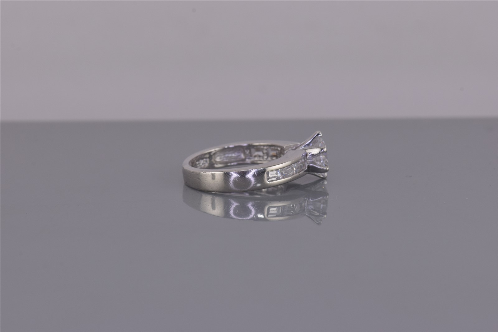 Sterling Silver Round Cubic Zirconia Channel Set Baguette Band Ring 925 Sz: 5