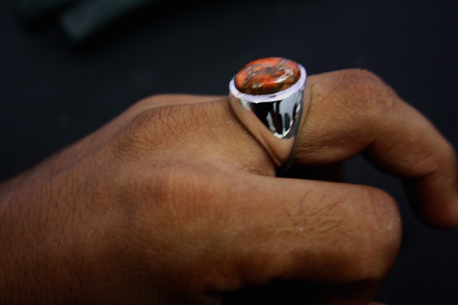 Solid 925 Sterling Silver Natural Golden Copper Turquoise Gemstone Men’s Ring