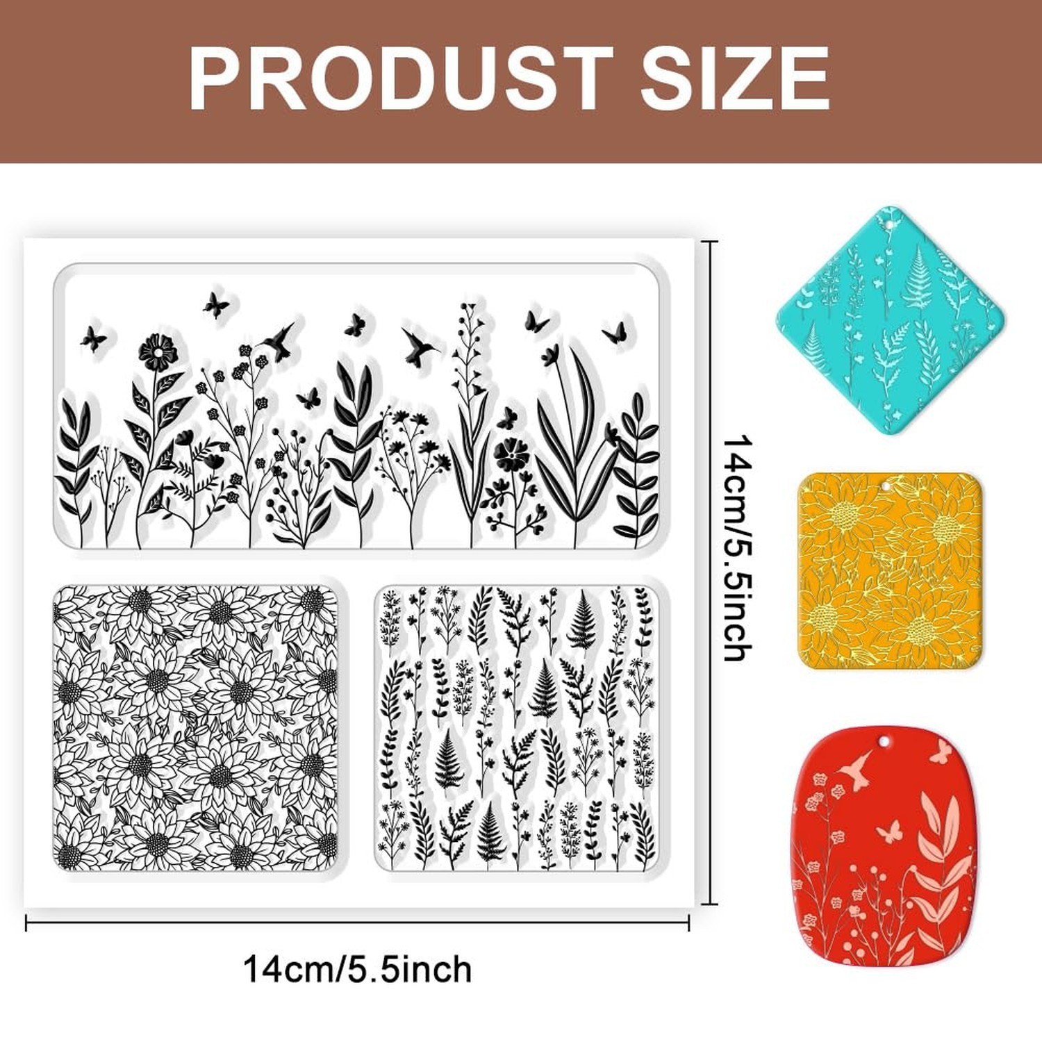 CHGCRAFT Polymer Clay Texture Sheet Leaves and Flowers Clay Texture Mat Flora…