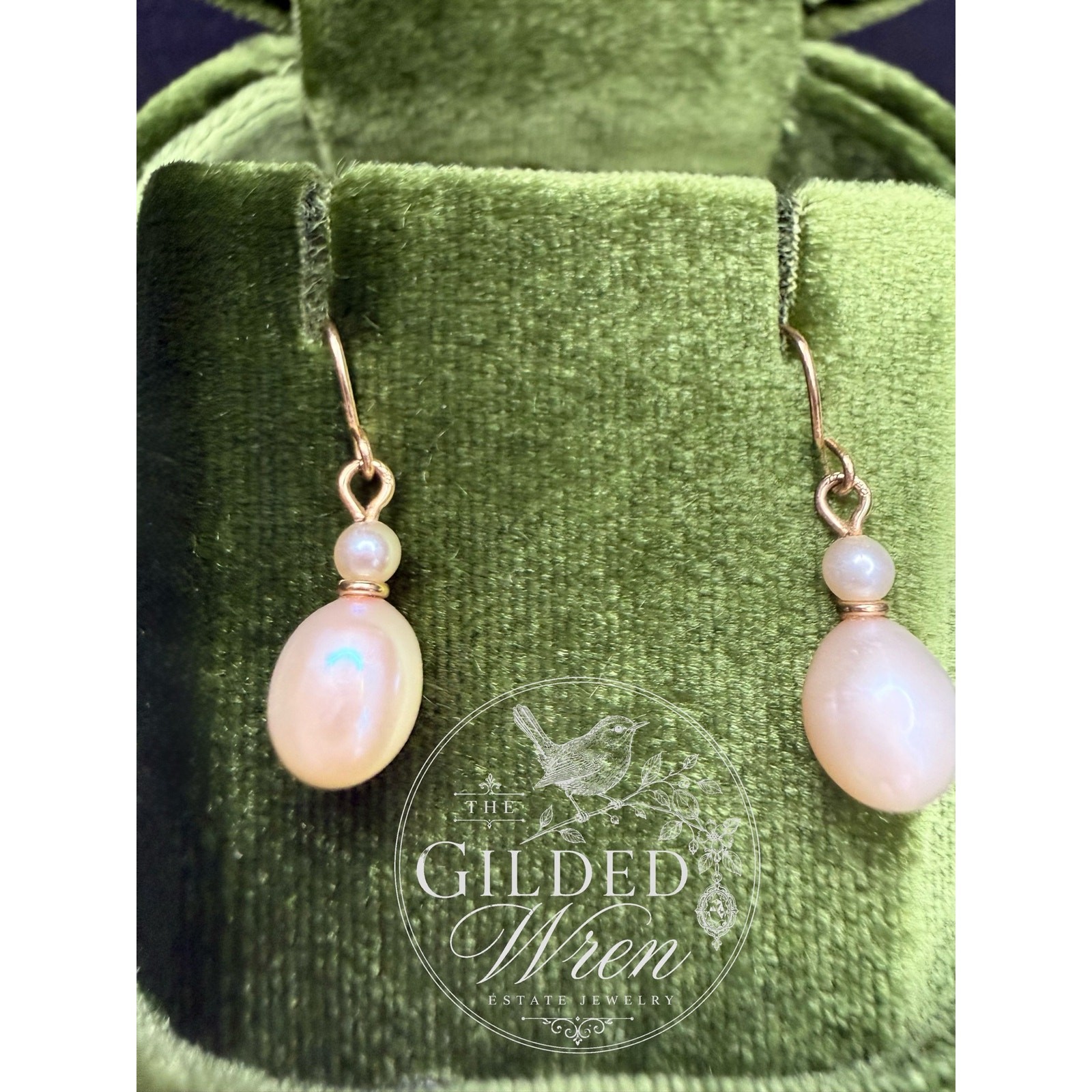 14K 585 Yellow Gold Pearl Drop Dangle Earrings 1.13g Estate Fine Jewelry