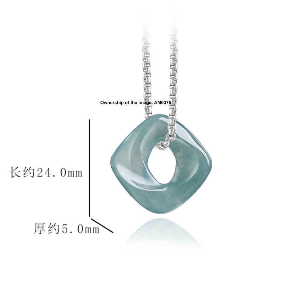 Natural Grade A Blue Jade Jadeite Square Mobius Strip Pendant Infinite Loop