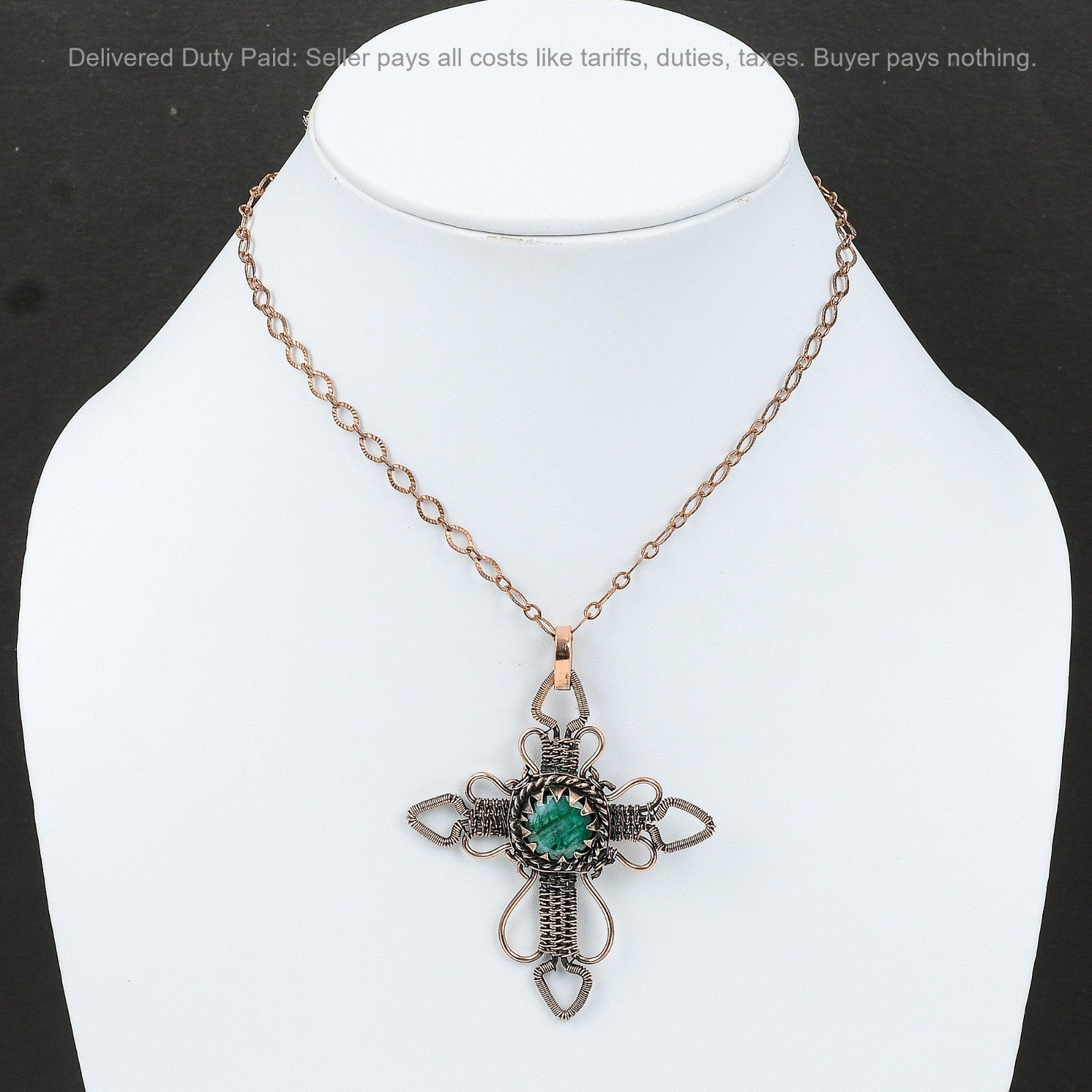 Christmas Deal Natural Zambian Emrald Copper Birthday Wire Wrapped Cross Pendant