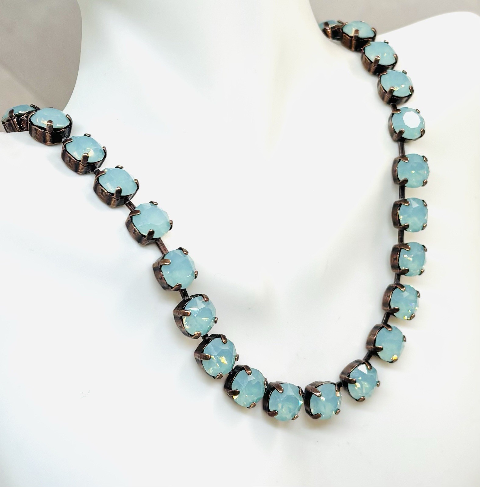 Copper Plated Mint Green Pacific Opal Crystal Cup Chain Tennis Necklace