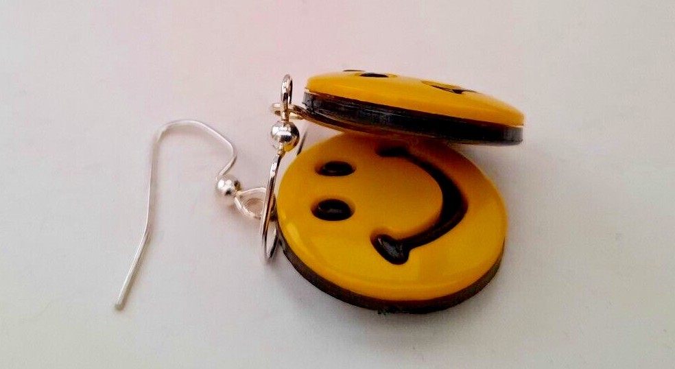 Emoji Smiley Face Silver Nickel free Hooks teachers Ear Decorations by Robyn