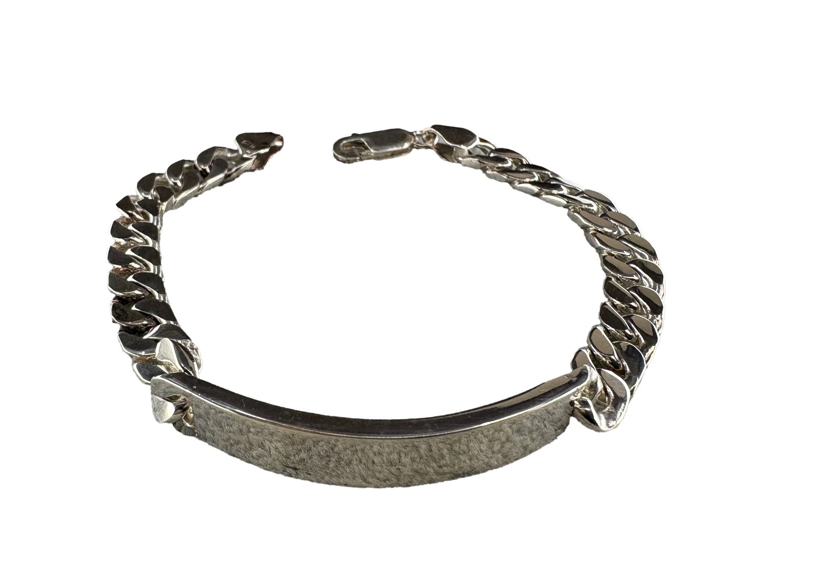 Solid 925 Sterling Silver Curb Cuban Link ID Bar Bracelet 190mm) 21.4g