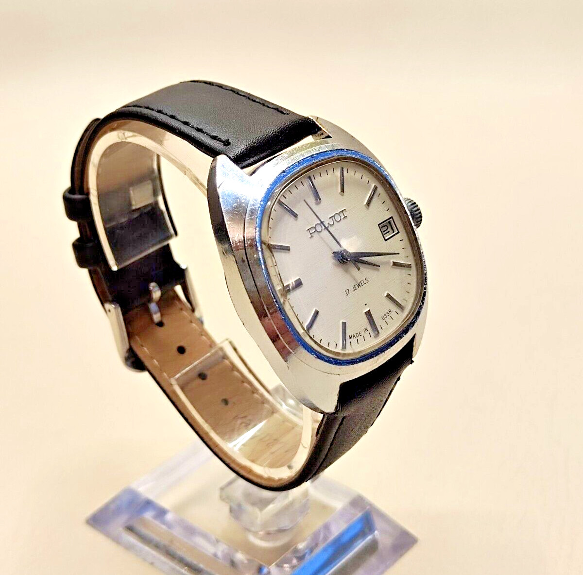 Poljot 2614.2H men’s mechanical wristwatch 17 stones white dial date indicator