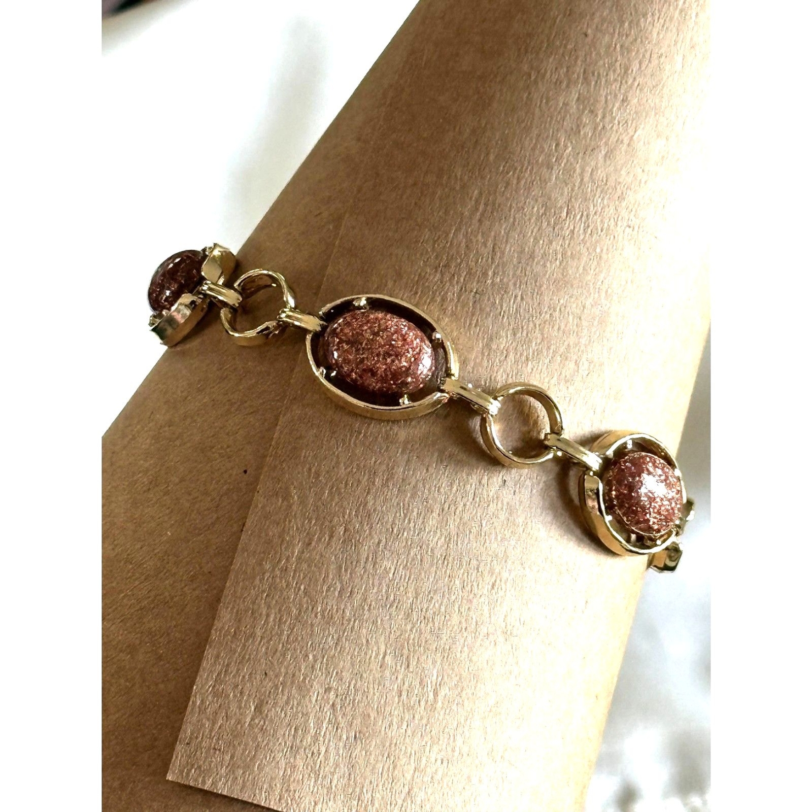 Vintage Sandstone oval Cabochon goldtone bracelet