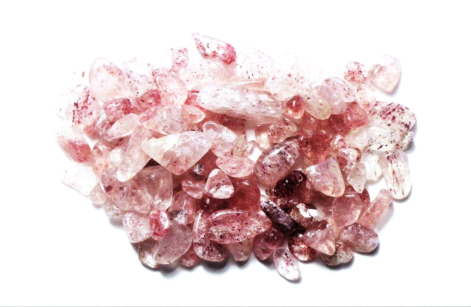 100cts ASSORTED 3 – 7 mm TUMBLE POLISHED STRAWBERRY QUARTZ CHIPS MADAGASCAR