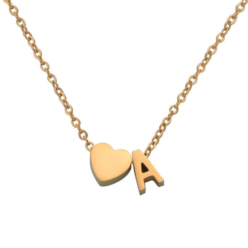 Tiny Heart Initial Necklace Gold, Silver or Rose Gold Letter Pendant Adj 18-20″