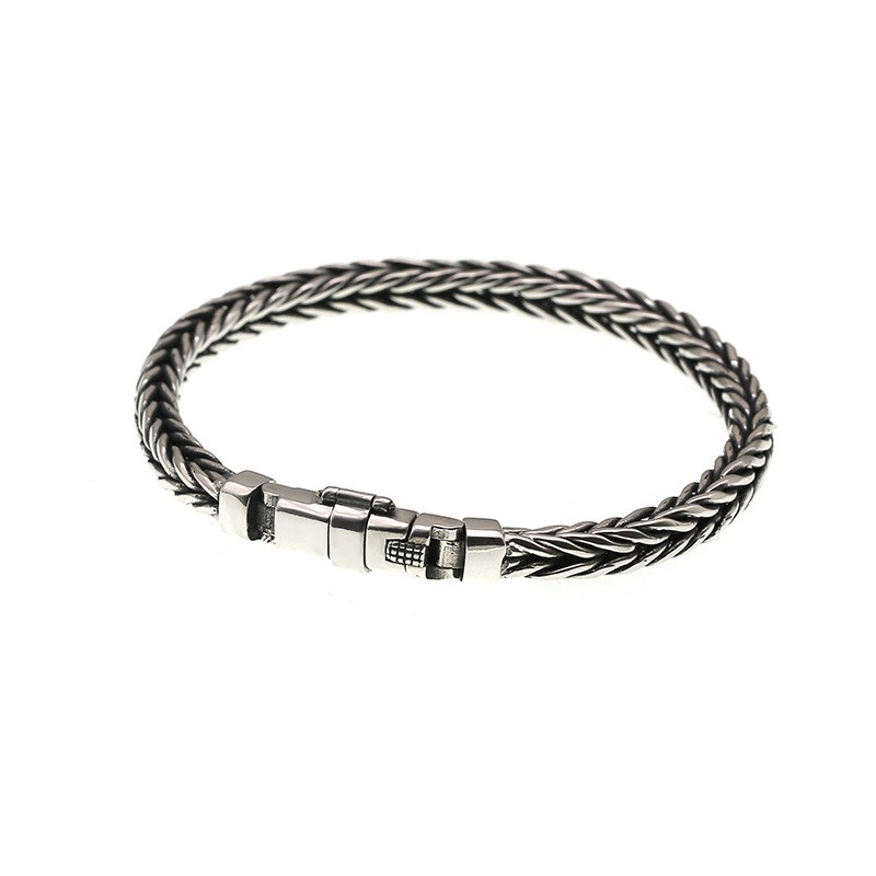 Real S925 Sterling Silver Bracelet Men’s Thai Silver 5mm Square Wheat Link